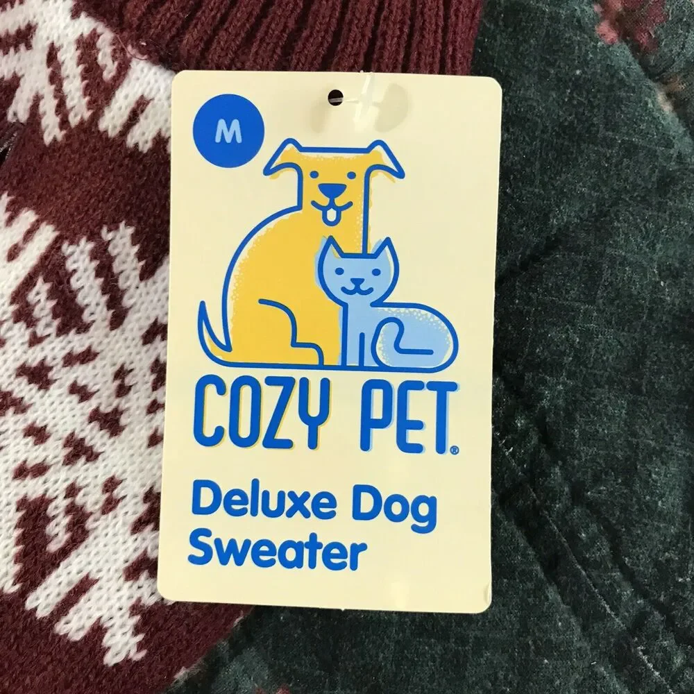 Cozy Pet Deluxe Dog Sweater Burgandy Snowflakes‎ M 14